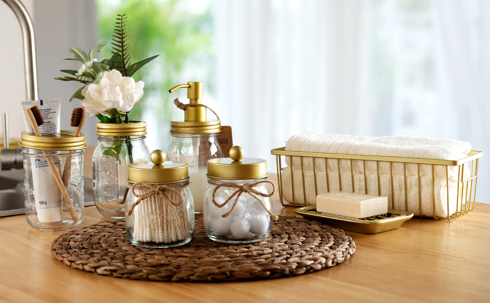 white mason jar bathroom accessories set