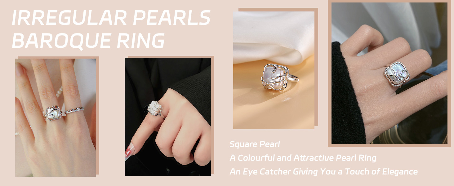 hetica irregular pearl ladies silver ring, baroque pearl ring 925