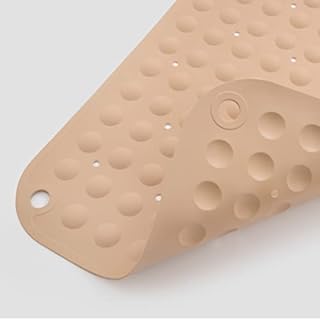 Cladore Extra Large Bath Tub Shower Mat 35L x 16W Inch Non-Slip, Rubber Bathtub Mat with Strong Suction Cups, Machine Washable Bathroom Mats with Drain Holes, Beige