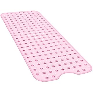 YINENN Bath Tub Shower Mat 40 x 16 Inch Non-Slip and Extra Large, Bathtub Mat with Suction Cups, Machine Washable Bathroom Mats with Drain Holes, Light Pink