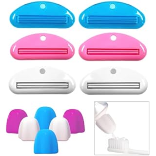 Hsathoac 6 Pcs Toothpaste Tube Squeezer Dispenser and 6 Pcs Self Closing Toothpaste Cap, Dispenser Toothpaste Clips for Bathroom, Reusable Silicone Toothpaste Squeezers Caps Dispenser for Kids Adults