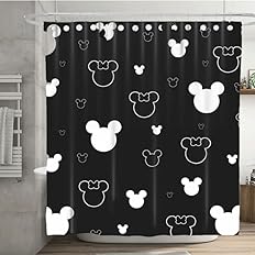 Lahmzdd Cute Cartoon Mouse Head Shower Curtain 72x72 Inch - Children Kids Black Bath Curtain Sets - Fabric Waterproof Bathtub