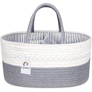 Conthfut Baby Diaper Caddy Organizer 100% Cotton Rope Nursery Storage Bin for Boys and Girls Large Tote Bag & Car Organizer with Removable Inserts Baby Shower Basket