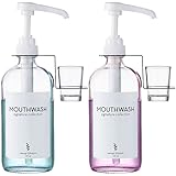 Onsogi Glass Mouthwash Dispenser with Cups Holders and Pumps, 16 Oz Rustic Boho Mouthwash Dispenser for Bathroom Farmhouse De