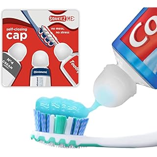 Toothpaste Caps SqueezMe by Chrome Cherry, Self-Closing Silicone Caps, Mess-Free Toothpaste Dispenser Squeezer Lids for Kids, Adults, Bathroom Accessories for Tooth and Gum Health (Clear 3-Pack)