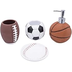 YangShiMoeed 4-Piece Sports Bathroom Accessories Set Complete with Basketball Lotion/Soap Dispenser,Soccer Bath Cup/Tumbler,B