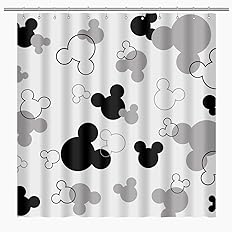 BIYSUC Mouse Head Shower Curtain Black and White Children Cartoons Kids Bath Curtain Cute Animal Grey Bathroom Home Decor Wat