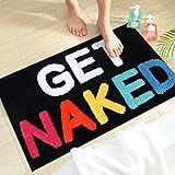 KXO Get Naked Bath Mat Funny Bathroom Colorful Rugs Non-Slip Black Bath Mats Soft Thick Microfiber Absorbent Bath Rug for Bat