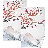 Doterii Japanese Mountain Blossom Cherry Fingertip Towels 2 Pcs 100% Cotton Face Towels 16 x 28 inch Small Towels for Bathroo