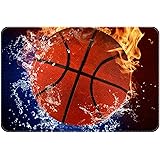 Basketball Ball in Fire Flames and Splashing, Indoor Door Mat Durable Front Door Mats Entryway Rug Non-Slip Absorbent Area Ru