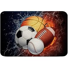 Erosebridal Sports Bathroom Rugs Boys 20"x32",Baseball Soccer Bath Mat Kids Teens Basketball Football Non Slip Bath Rugs Ball
