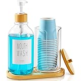VITVITI Mouthwash Dispenser for Bathroom, Mouth Wash Pump Bottle with Paper Cup Holder, 17Oz Refillable Clear Mouthwash Conta