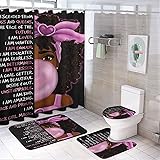 African Black Girl Shower Curtain Toilet Cover Bath Mat 12 Hooks Waterproof Shower Curtain with Carpet Set for Bathroom Decor