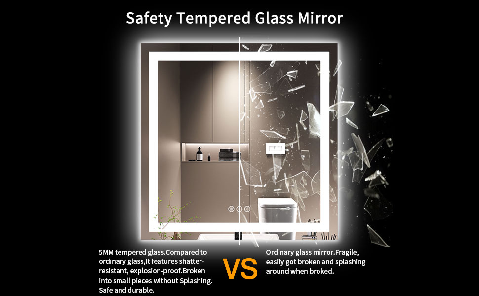 tempered glass led bathroom mirror