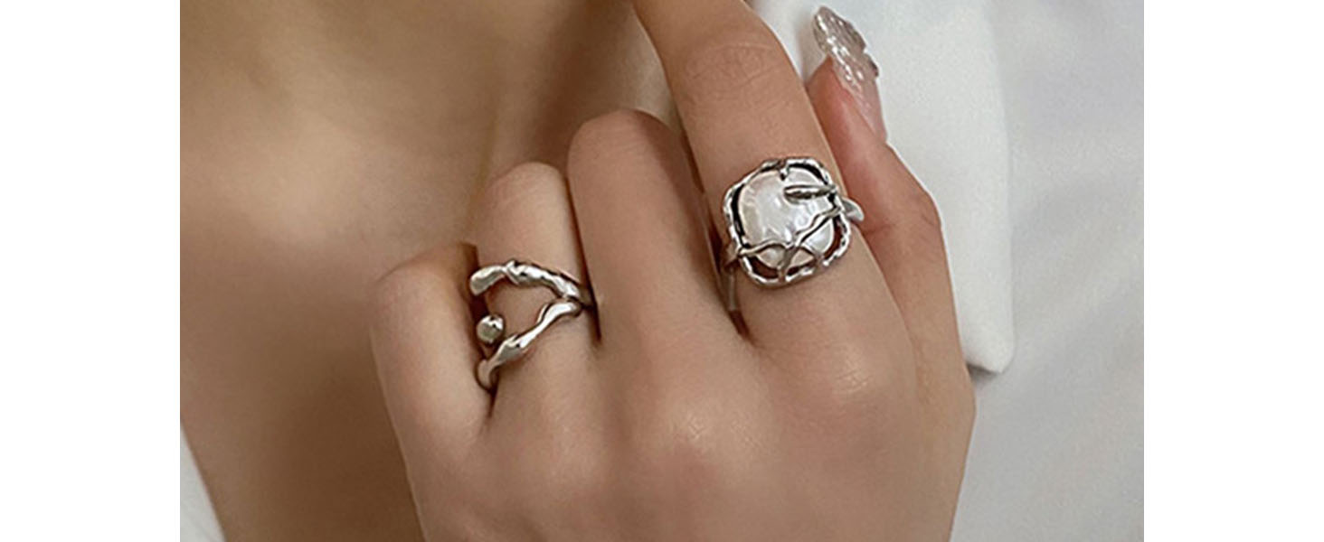 silver cocktail ring silver pearl ring