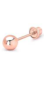 14k Rose Gold Ball Screwback