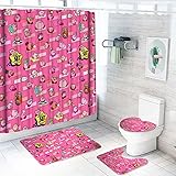UIODXCN 4Pcs Shower Curtain Sets with Non-Slip Rugs,Toilet Lid Cover and Bath Mat, Waterproof Shower Curtains Bathroom Decor