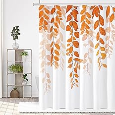 Gibelle Orange Eucalyptus Shower Curtain for Bathroom, Watercolor Leaves on The Top Plant Shower Curtain Floral Botanical Dec