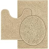 TREETONE Chenille Bath Mat 3 Pieces Bathroom Rugs Set, 20x20 Inches U-Shape Contoured Toilet Mat & 20x32 Inches Rug & Lid Cov