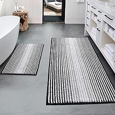 BSICPRO Bathroom Rugs and Mats Sets, 2 Piece Thick Absorbent Chenille Bath Mat Rug Set Non Slip, Soft Shaggy Bath Room Floor