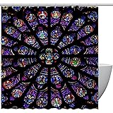 KXO Window Glass Stained Shower Curtain Waterproof Washable Bath Curtains Polyester Bathroom Curtain Set with Hooks 72"x72"
