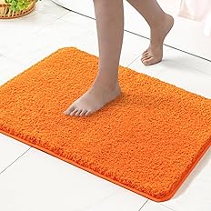 MIULEE Orange Bathroom Rug - Cute Absorbent Bath Mat Made of Thick Fluffy Microsiber for Bathroom Floor, Tub or Entryway, Non