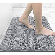 Grandaily Chenille Striped Bathroom Rug Mat, Extra Thick and Absorbent Bath Rugs, Non-Slip Soft Plush Shaggy Bath Carpet, Mac