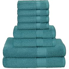 GLAMBURG Ultra Soft 8-Piece Towel Set - 100% Pure Ringspun Cotton, Contains 2 Oversized Bath Towels 27x54, 2 Hand Towels 16x2