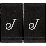 Monogrammed Towels Fingertip, Personalized Gift, 11 x 18 Inches - Set of 2 White Embroidered Towel - Extra Absorbent 100% Cot
