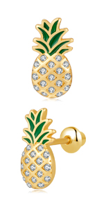Pineapple Screw Back Girls Earrings