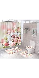 pink rose butterfly shower curtain sets