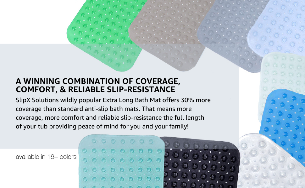 Coverage, Comfort and reliable non-slip, secure, shower, mat, mats, suction, grip, slip-resistance