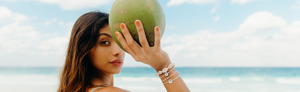 girl coconut bracelets jewelry beach