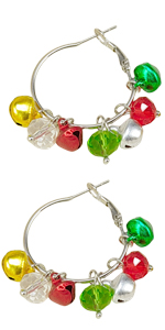 Christmas earrings women xmas green red bell hoop